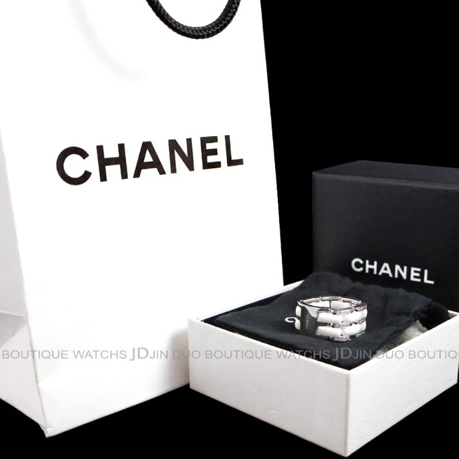 金鐸精品~2406 CHANEL 香奈兒 ULTRA系列 J2645 18白K金鑲鑽白陶瓷鏈型女戒指-0