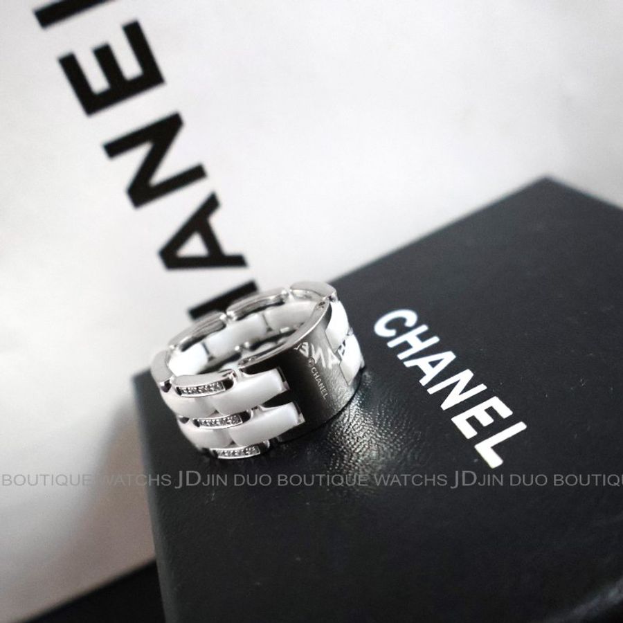 金鐸精品~2406 CHANEL 香奈兒 ULTRA系列 J2645 18白K金鑲鑽白陶瓷鏈型女戒指-4