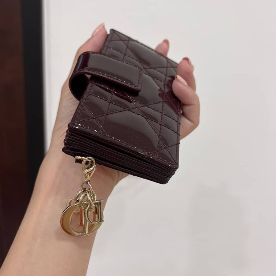 Dior 迪奧 lady dior Street Style Plain 深紫色 牛皮 卡夾 短夾 錢包 卡包 名片夾-3