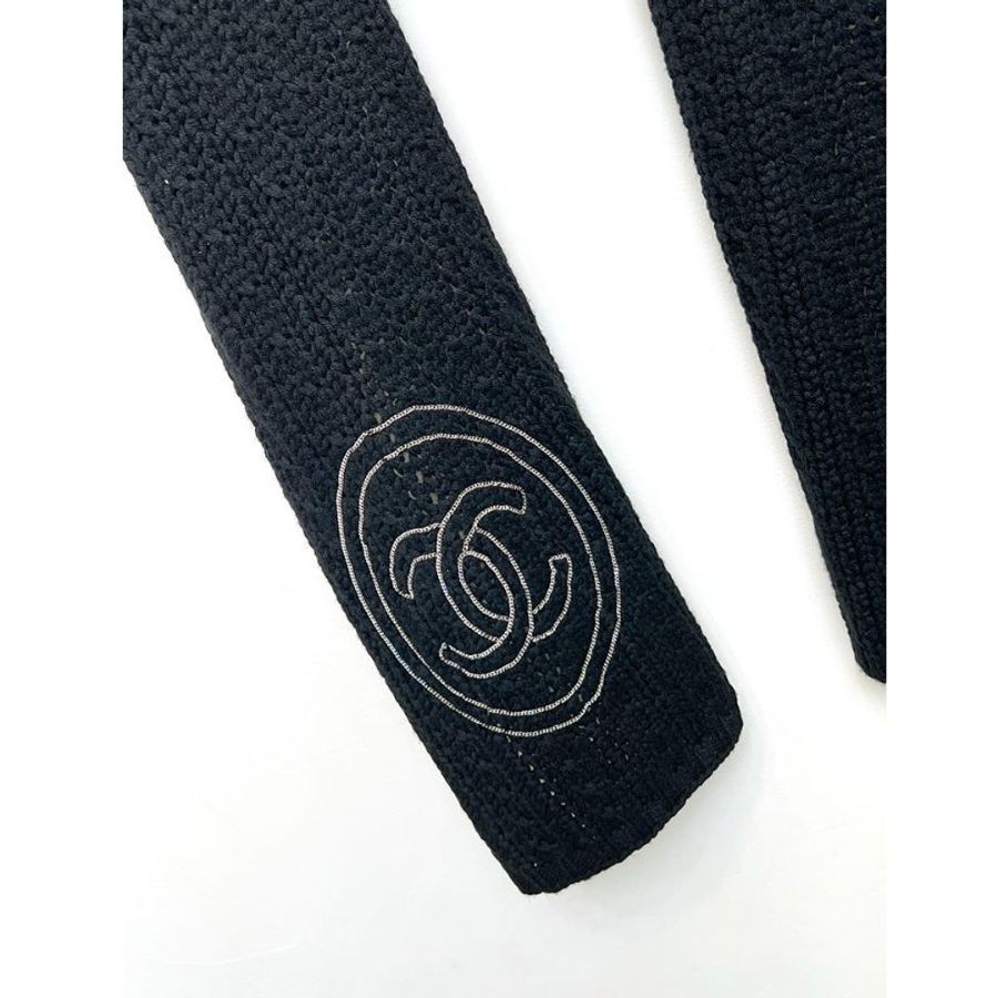 CHANEL 黑色銀鍊大CC厚羊絨圍巾 cashmere-5