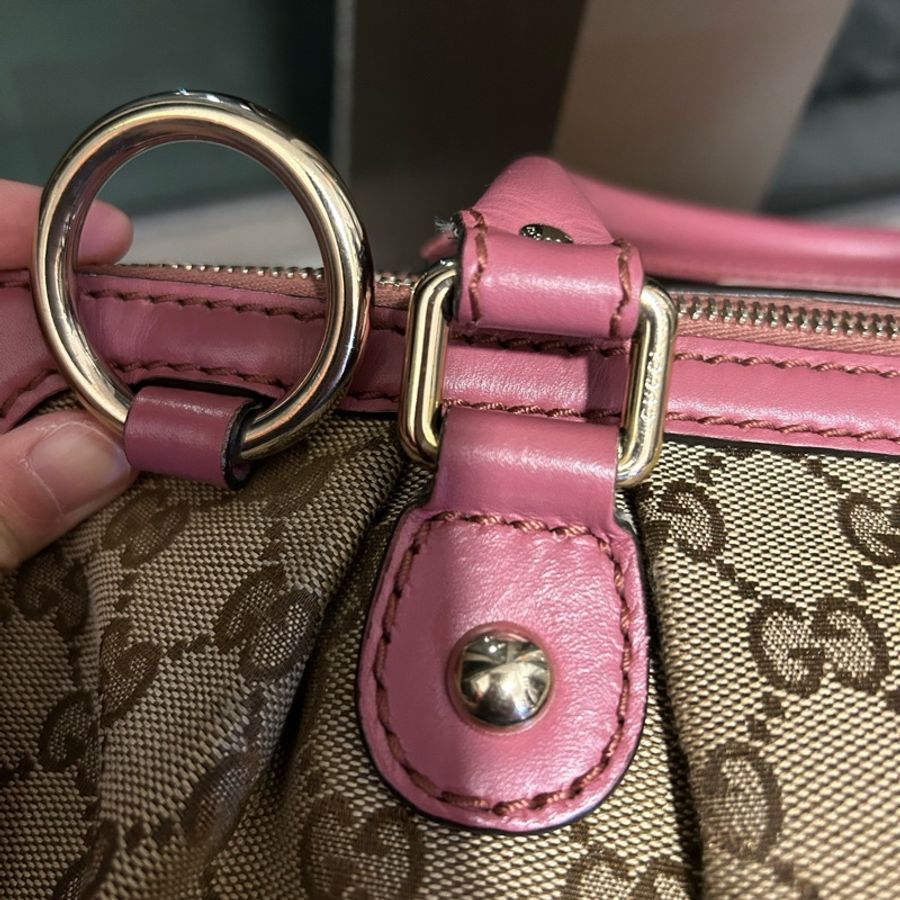 Gucci老花經典GG緹花布皮革邊連長帶👜可單肩可斜挎-4