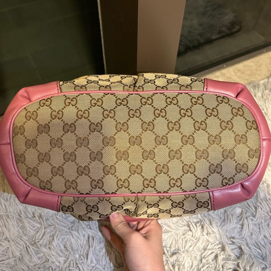 Gucci老花經典GG緹花布皮革邊連長帶👜可單肩可斜挎-12