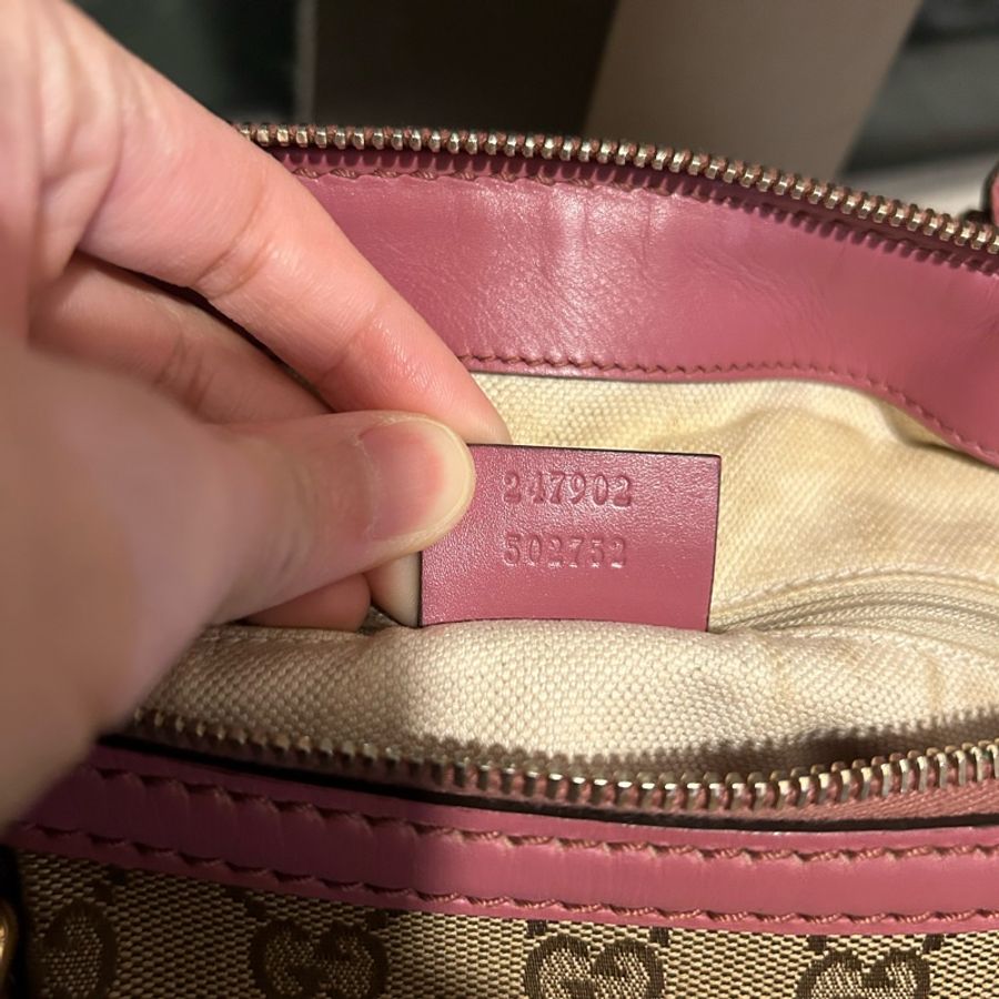 Gucci老花經典GG緹花布皮革邊連長帶👜可單肩可斜挎-14