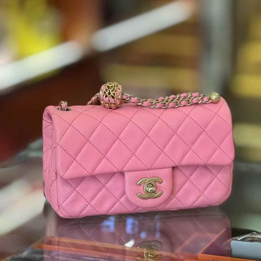 Chanel Mini Classic Quilted Pink Lambskin Pearl Crush-0
