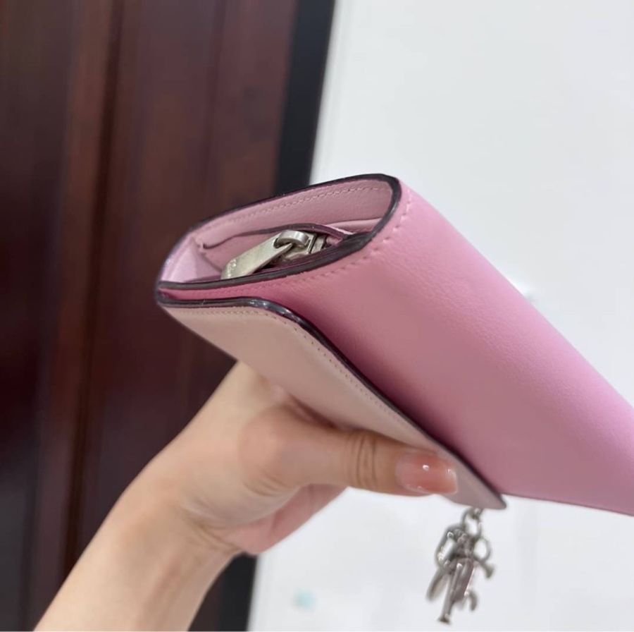 Dior 迪奧 粉 拼色 中夾 短夾 皮夾 皮包 錢包 卡夾 卡包 零錢包-6