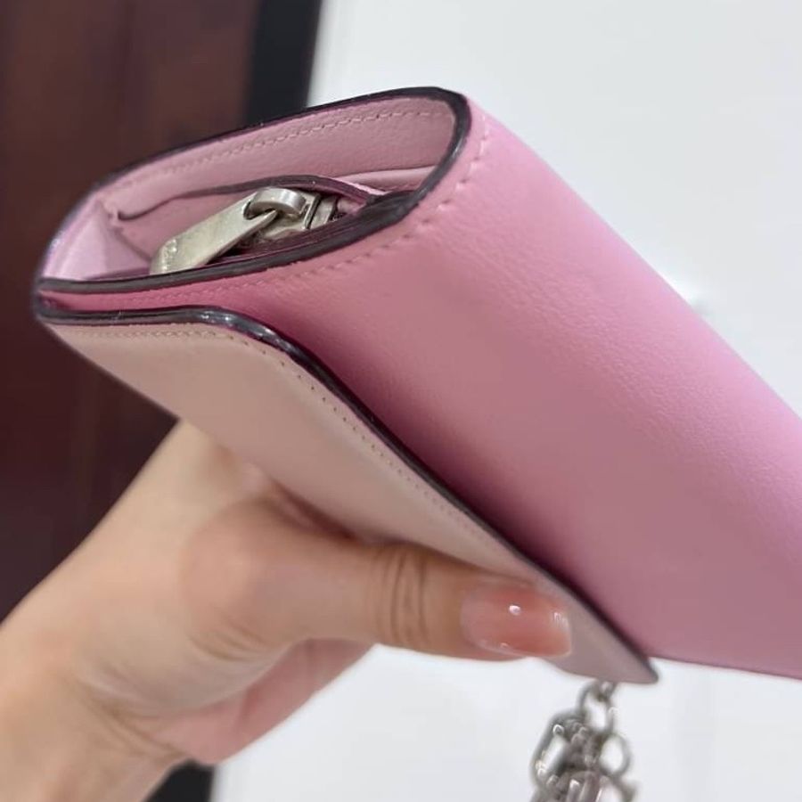 Dior 迪奧 粉 拼色 中夾 短夾 皮夾 皮包 錢包 卡夾 卡包 零錢包-18