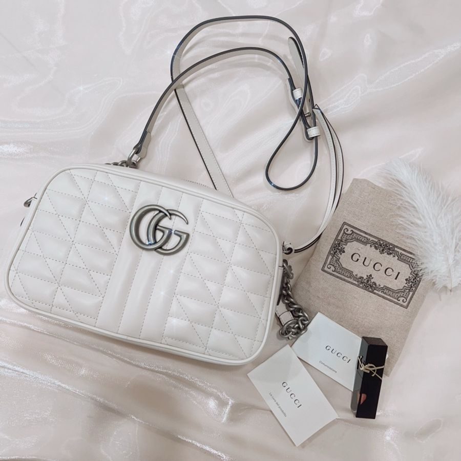 ෆ 𝙂𝙪𝙘𝙘𝙞 𝟮𝟬𝟮𝟯新款 GG Marmont相機包 珍珠白🫧-5