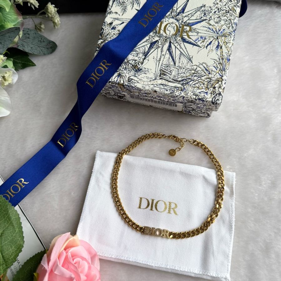 Dior Dio(r)evolution 水晶標誌鎖鏈設計頸鍊/短項鍊(金色)-0