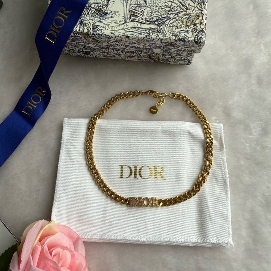 Dior Dio(r)evolution 水晶標誌鎖鏈設計頸鍊/短項鍊(金色)-1