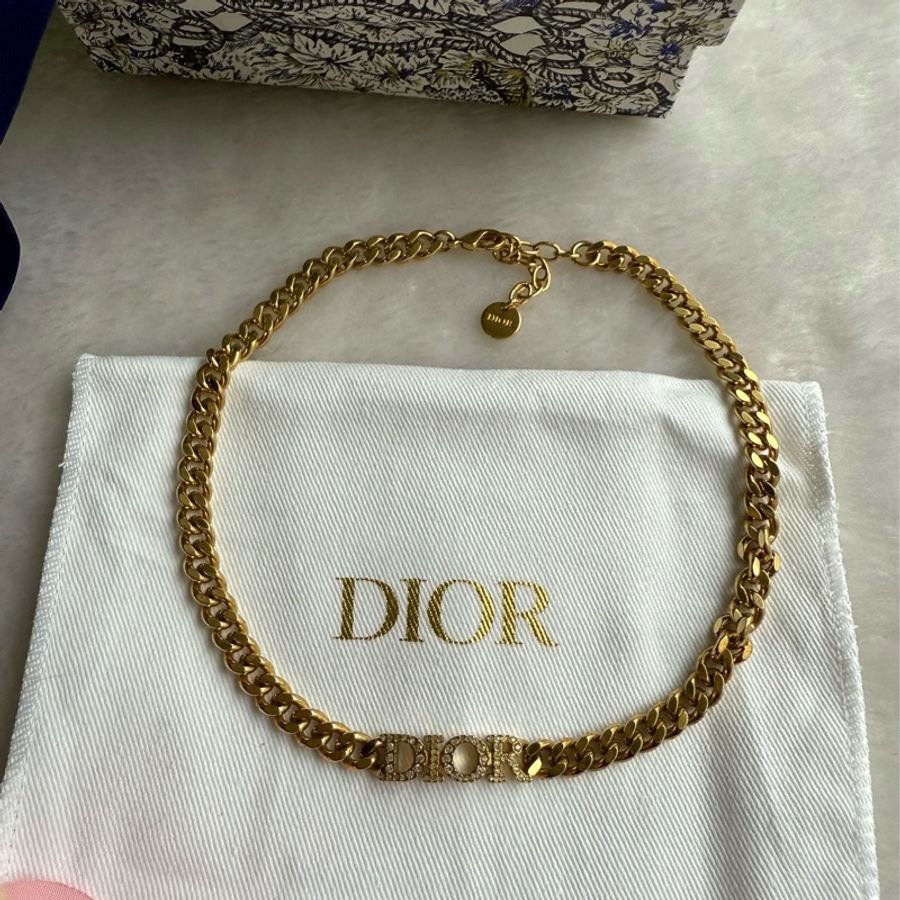 Dior Dio(r)evolution 水晶標誌鎖鏈設計頸鍊/短項鍊(金色)-2