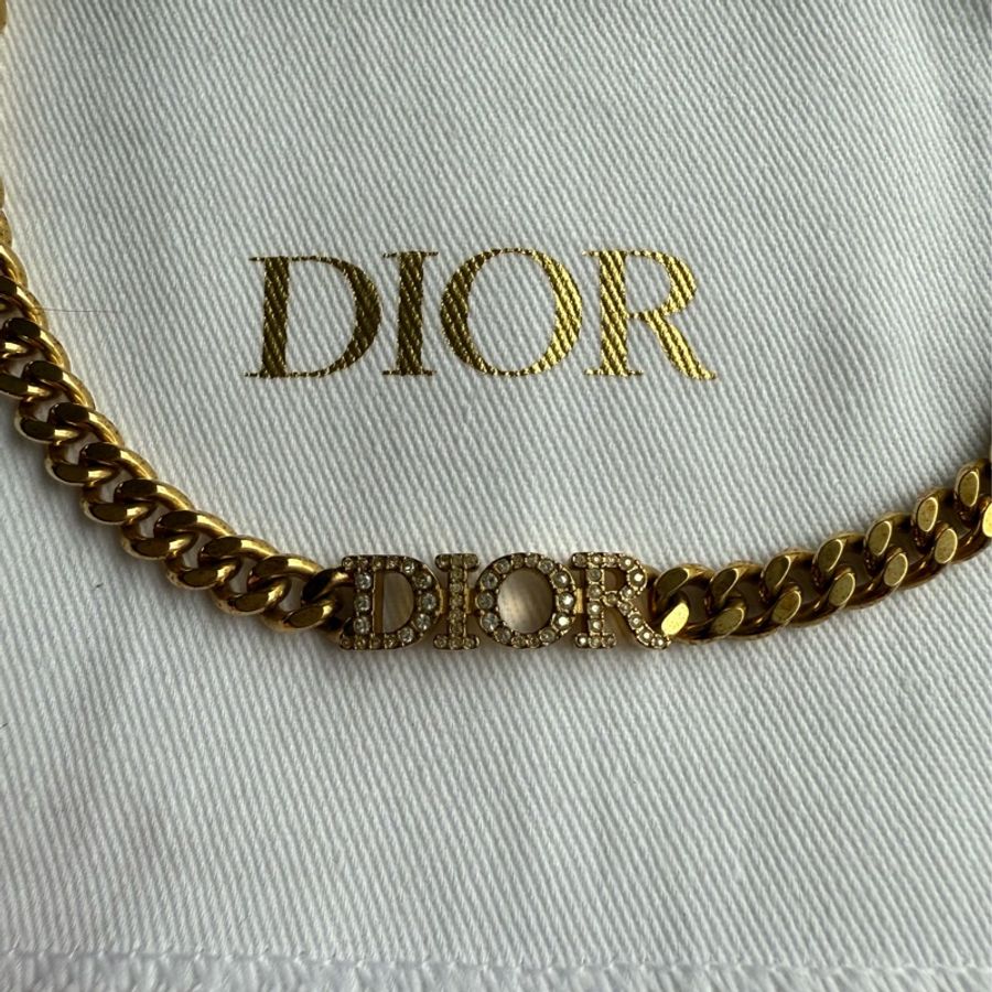Dior Dio(r)evolution 水晶標誌鎖鏈設計頸鍊/短項鍊(金色)-3