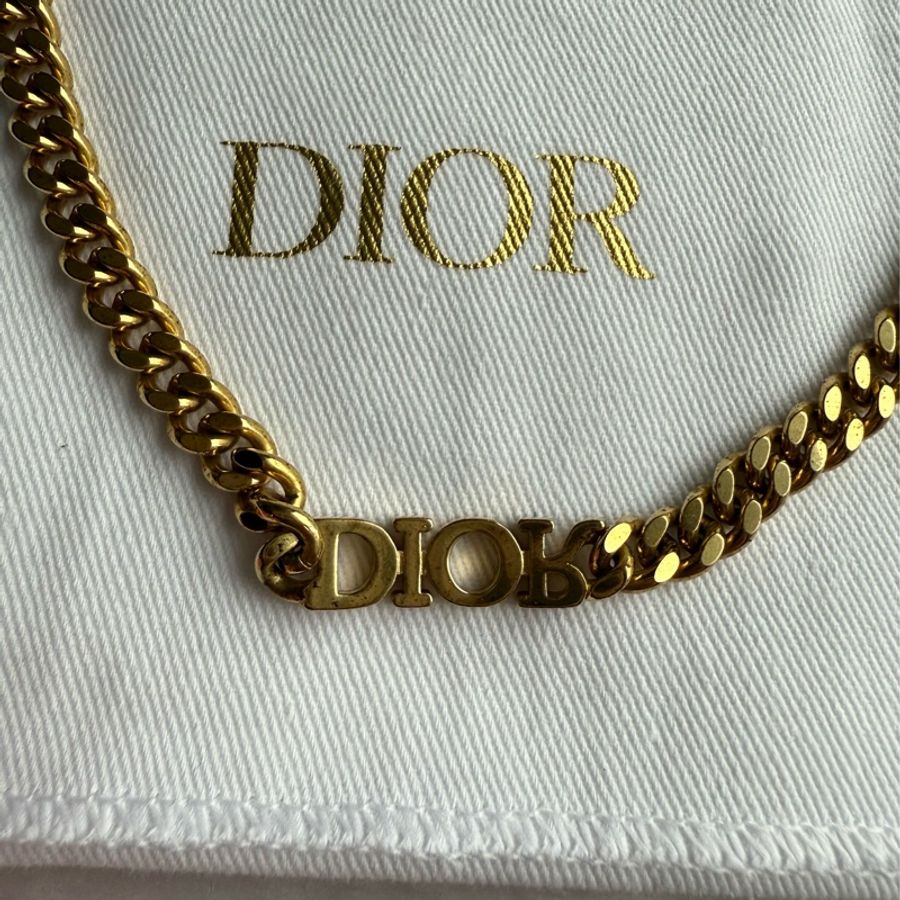 Dior Dio(r)evolution 水晶標誌鎖鏈設計頸鍊/短項鍊(金色)-4
