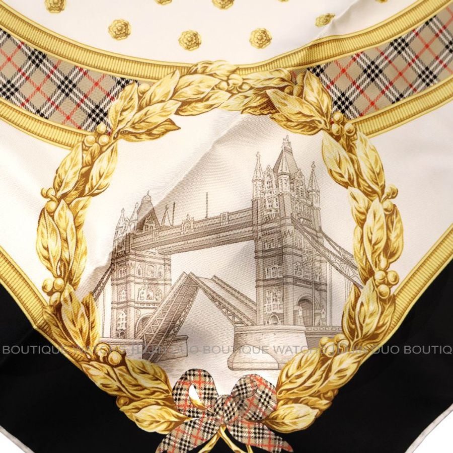 金鐸精品~C754 BURBERRY 博柏利 SILK桑蠶絲城堡圖紋披肩大方領巾 全新品-3