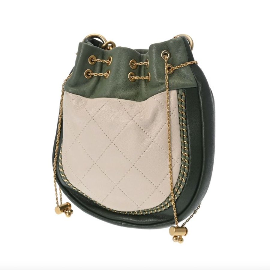 【絕美孤品】2018SS典藏 Chanel 束口斜背包 綠色×白色 女款 小牛皮-1