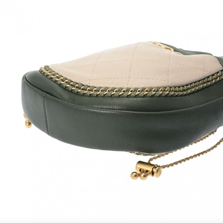【絕美孤品】2018SS典藏 Chanel 束口斜背包 綠色×白色 女款 小牛皮-3