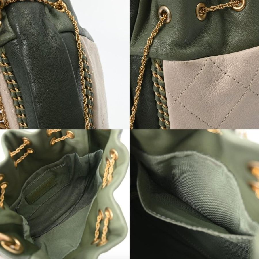 【絕美孤品】2018SS典藏 Chanel 束口斜背包 綠色×白色 女款 小牛皮-7