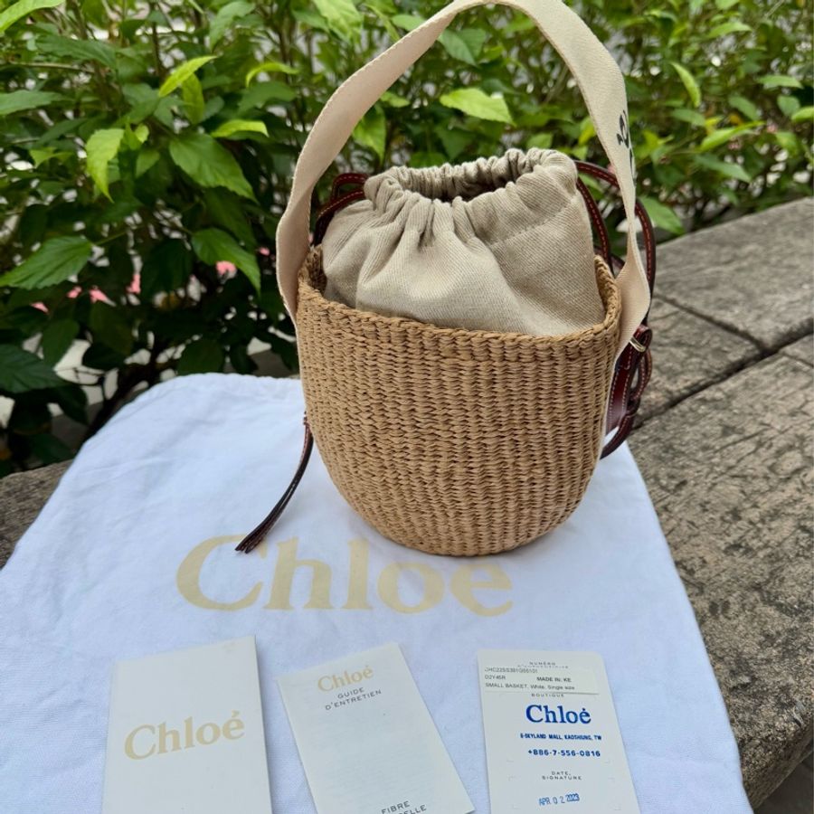 近新CHLOE Woody Small Basket 草編 手提 斜背 水桶包-2