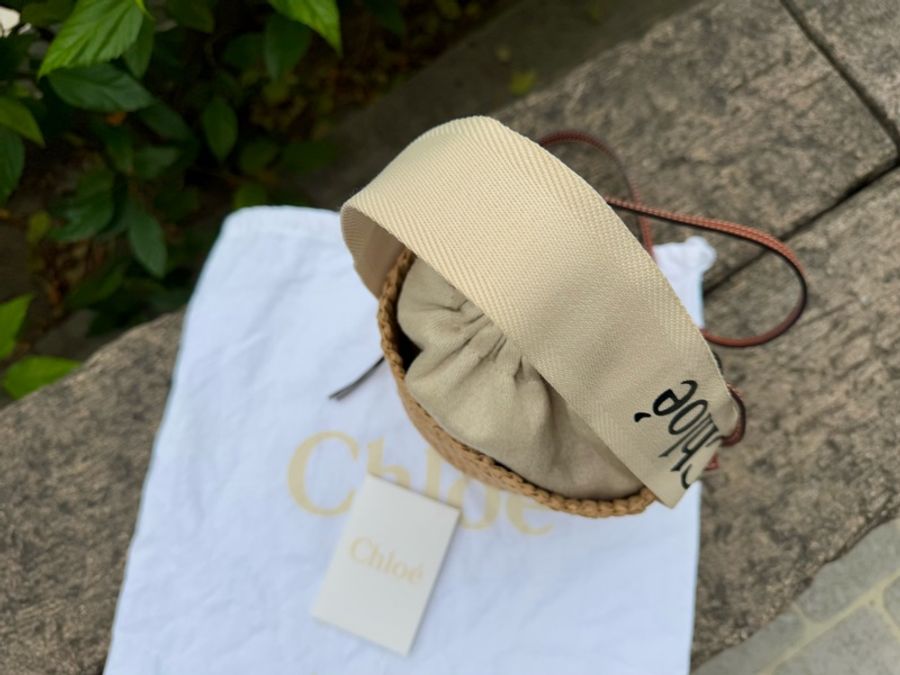 近新CHLOE Woody Small Basket 草編 手提 斜背 水桶包-3