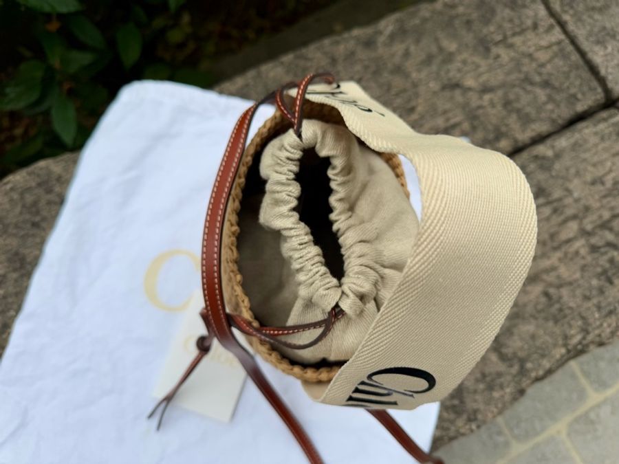 近新CHLOE Woody Small Basket 草編 手提 斜背 水桶包-6