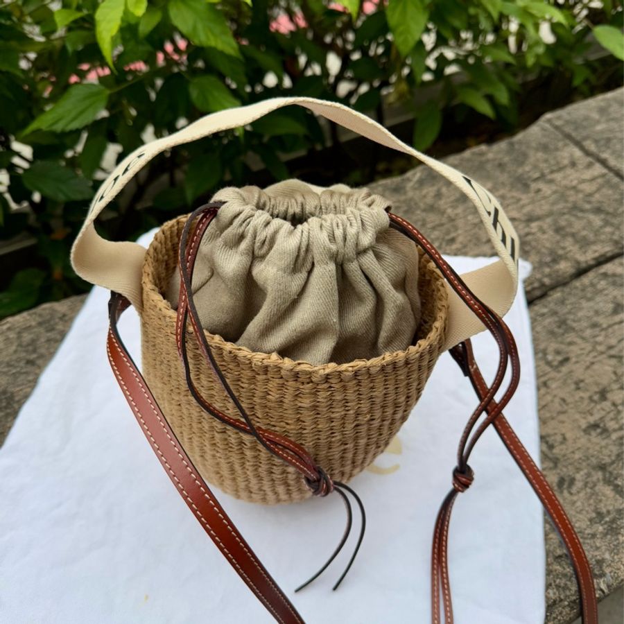 近新CHLOE Woody Small Basket 草編 手提 斜背 水桶包-10