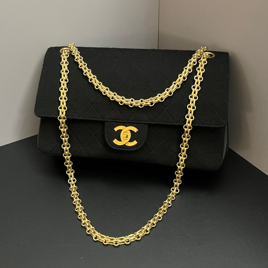 （24K黃金鏈條 極新） Chanel 香奈兒 黑金 CF23 雙翻蓋 專櫃38萬 斜背+單肩+腋下包-5