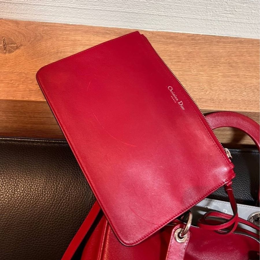 Dior vip diorissimo 紅色 黛妃包 戴妃包 化妝包 肩背包 手提包 斜背包-17