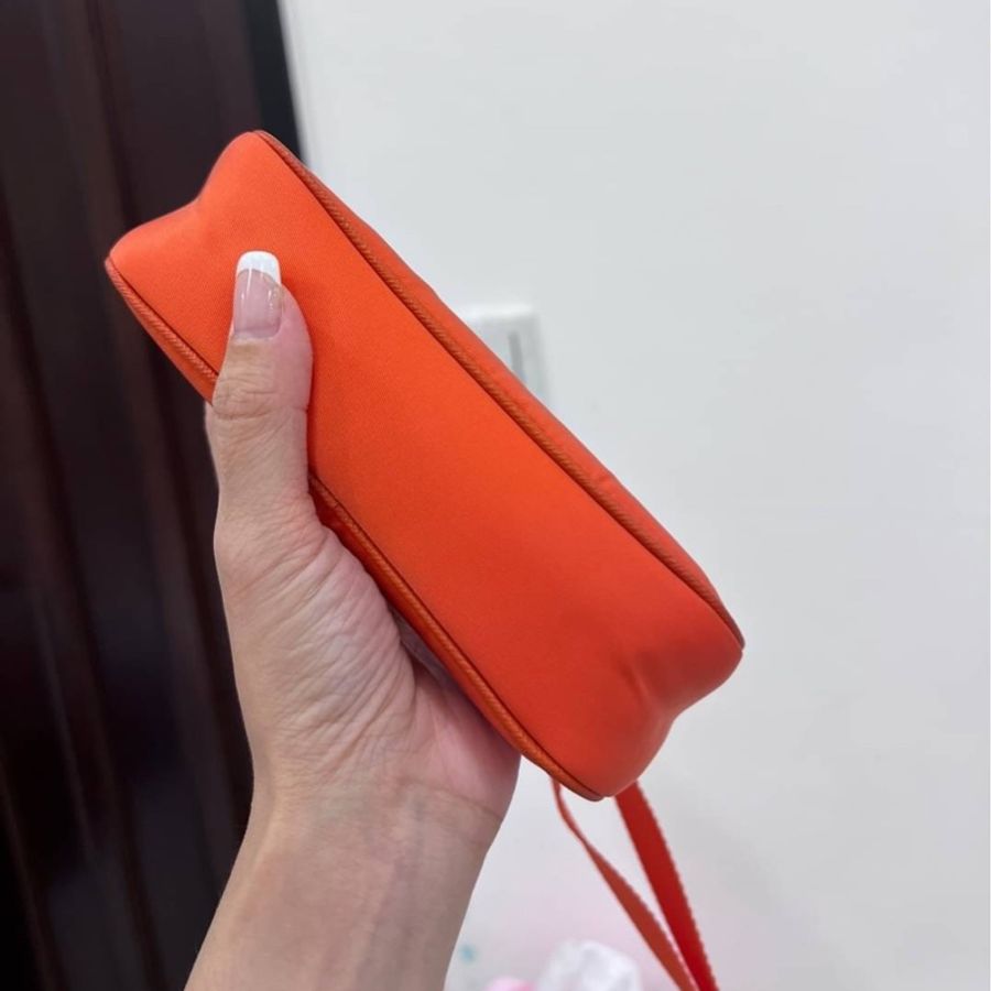 真品prada 橘色 尼龍 鏈條包 腋下包 斜背包 肩背包 手提包 帶鏈包 小廢包-14