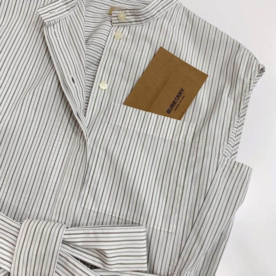 BURBERRY London England 直條紋腰帶長版上衣-3