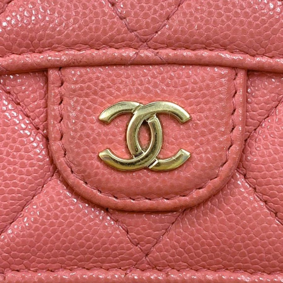 【極佳二手】Chanel Matelasse Cocomark 三折錢包 粉色香檳魚子醬 金釦-7