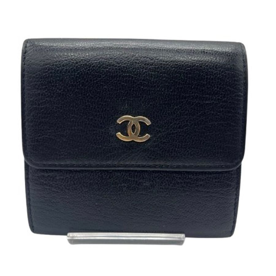 【復古Chanel皮夾】CHANEL 三折皮夾 黑色 8 號 羊皮-0