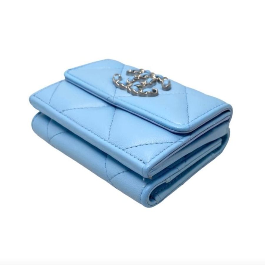 【Chanel冷門色皮夾】CHANEL 19 三折皮夾 Dizneuf Matelasse Coco Mark 天藍-3