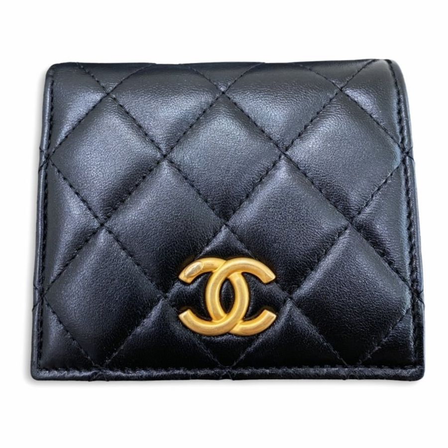 【Chanel二手稀有款】CHANEL 翻蓋皮夾 小羊皮黑色-0