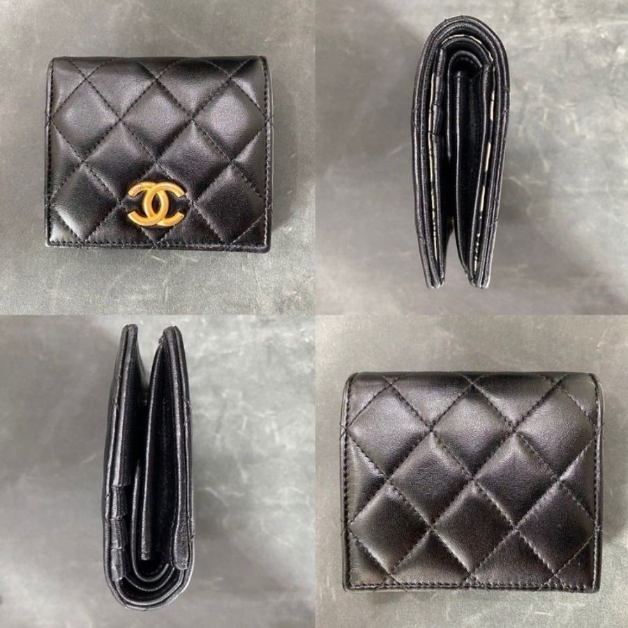 【Chanel二手稀有款】CHANEL 翻蓋皮夾 小羊皮黑色-1