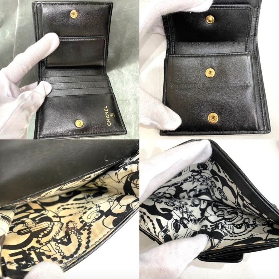 【Chanel二手稀有款】CHANEL 翻蓋皮夾 小羊皮黑色-4