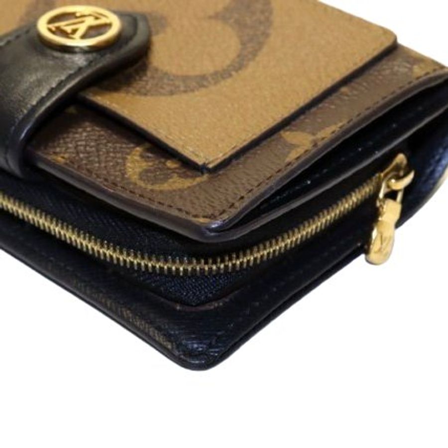 【LV稀有二手】老花雙折錢包 LV金釦 Louis Vuitton Monogram Giant Reverse Portefeuille Juliet-4