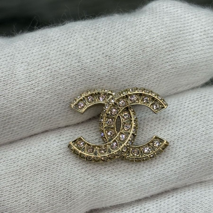CHANEL A86504 香奈兒金色雙C 雙層雙排水鑽 LOGO 小香立體螺旋 耳環-8
