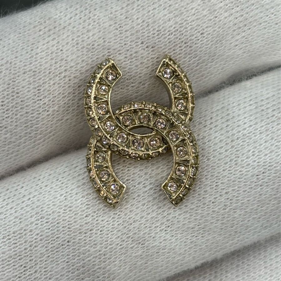 CHANEL A86504 香奈兒金色雙C 雙層雙排水鑽 LOGO 小香立體螺旋 耳環-9