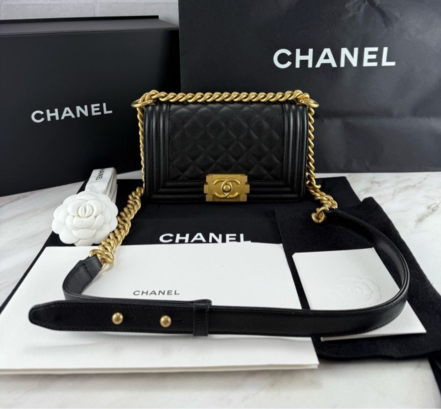 CHANEL 香奈兒 BOY Chanel Leboy20 經典菱格紋 小號 黑荔枝牛皮 金鍊-0