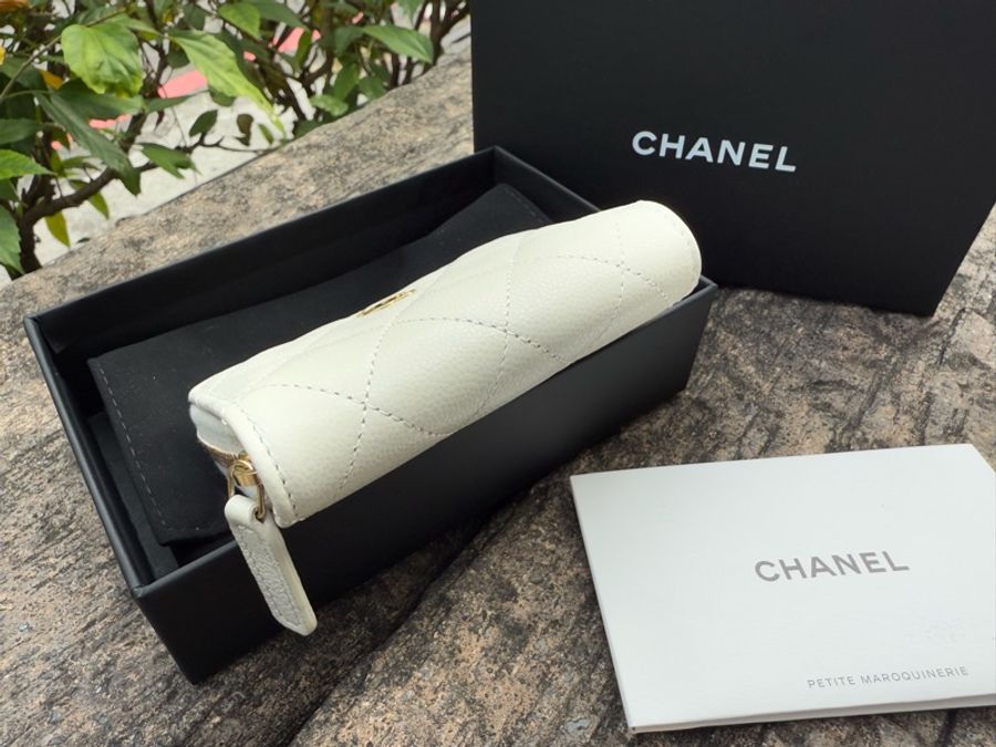 全新CHANEL香奈兒 AP0216 淺灰色金扣ㄇ字拉鍊三層零錢包-6