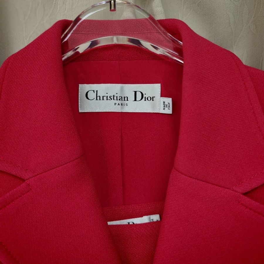 Dior 迪奧 粉色毛呢雙排釦西服外套裙子-5