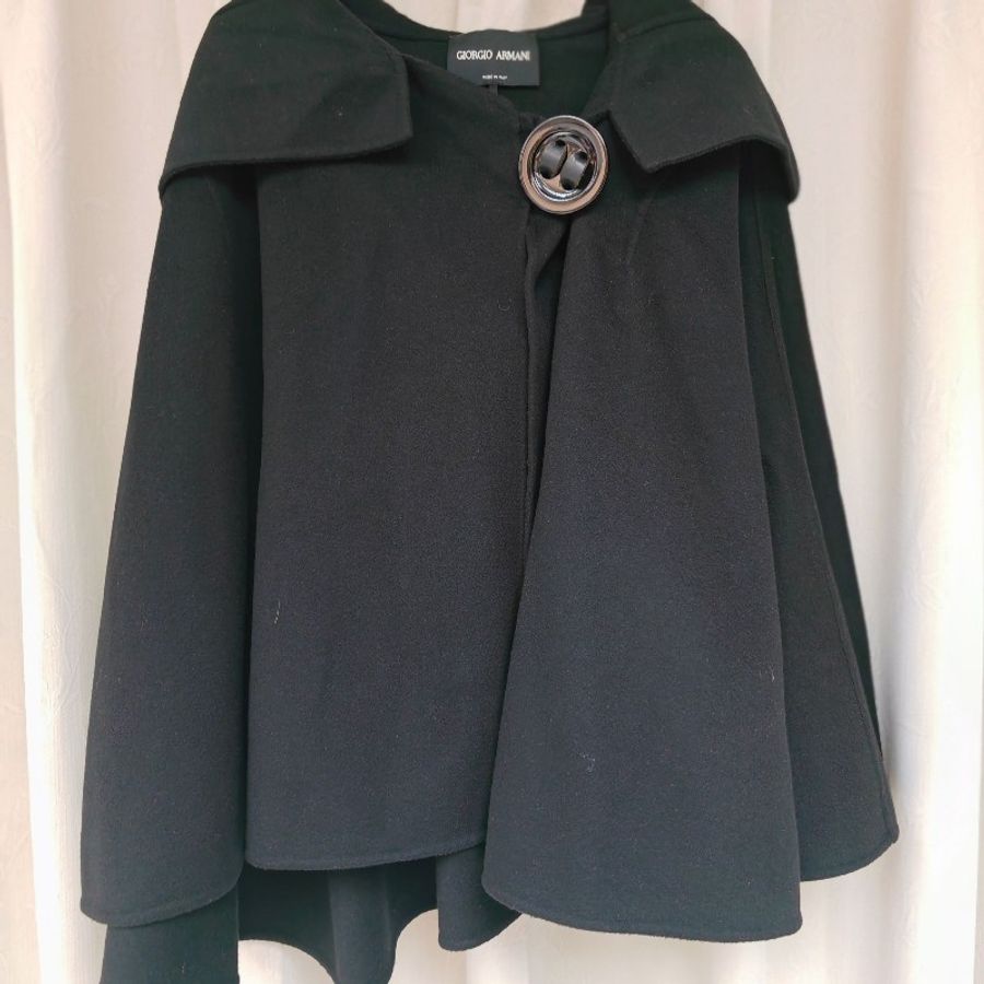 Armani 阿瑪尼 黑色羊絨斗篷大衣-4