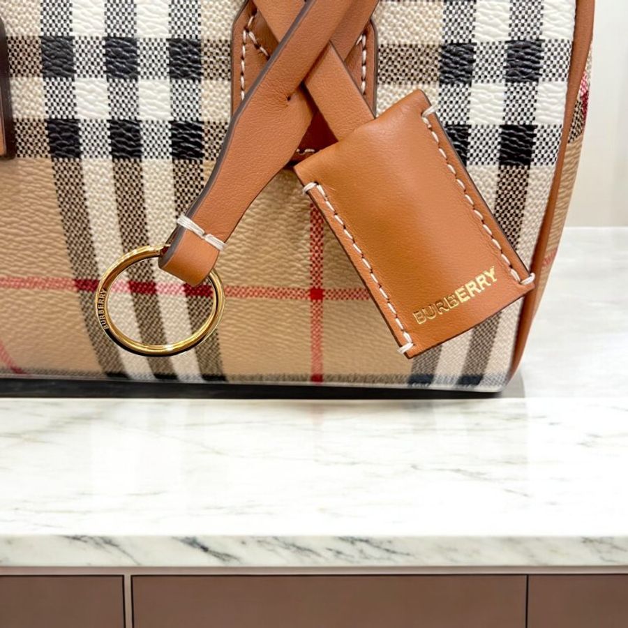 BURBERRY 經典格紋波士頓包/米色*石楠木棕色-5