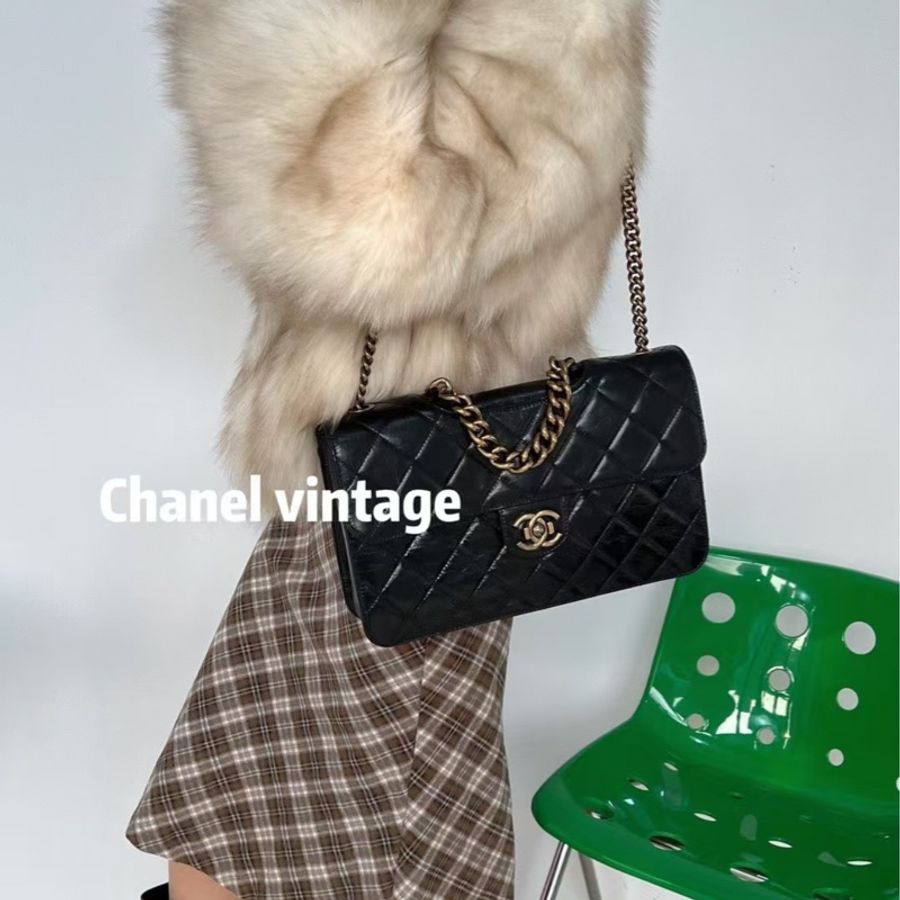 Chanel ·  經典黑金油蠟牛皮孟買鏈條包 中號 全網最低-3