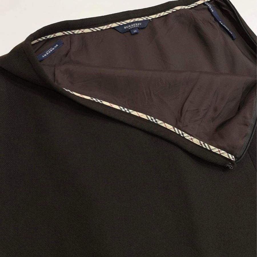 Burberry 倫敦 深棕色毛料鬚鬚長裙-2