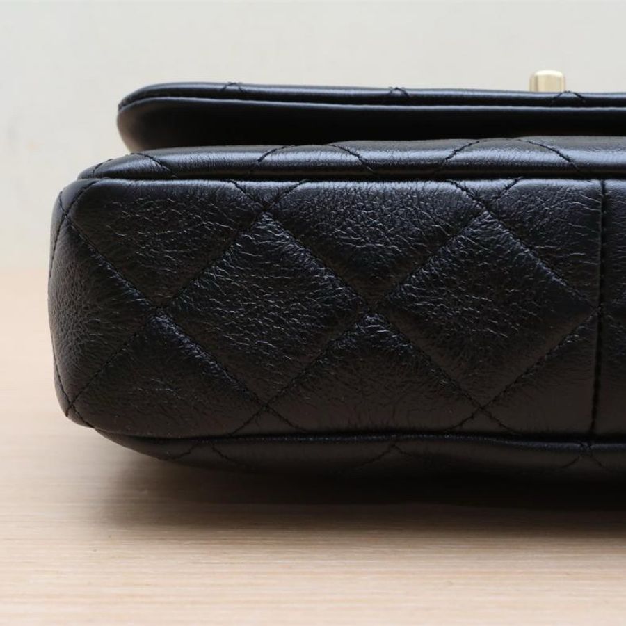CHANEL(香奈兒) 22C CF 口蓋包 23cm 黑色 晶片開 珍珠扣 珍珠拼皮穿鏈-3