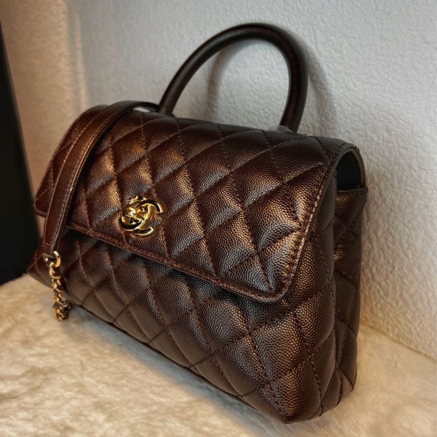 ► 全新 Chanel coco handle 24深棕 荔枝皮 金釦 ▫️芯片款-1