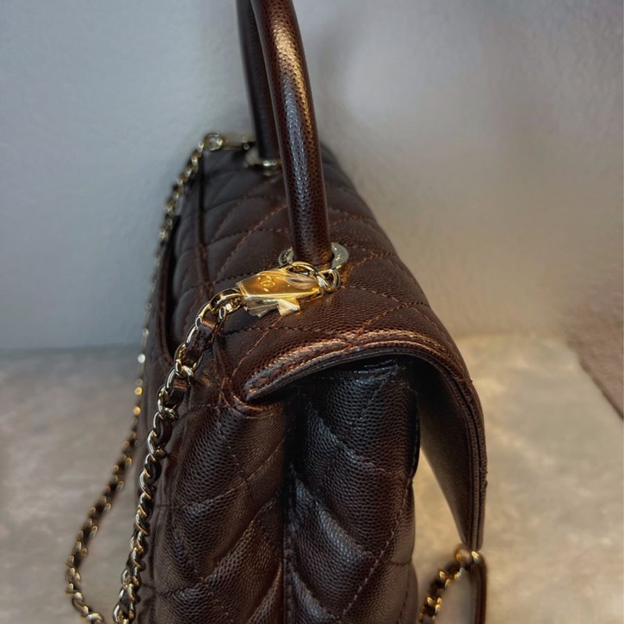 ► 全新 Chanel coco handle 24深棕 荔枝皮 金釦 ▫️芯片款-3