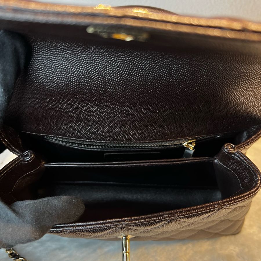 ► 全新 Chanel coco handle 24深棕 荔枝皮 金釦 ▫️芯片款-5