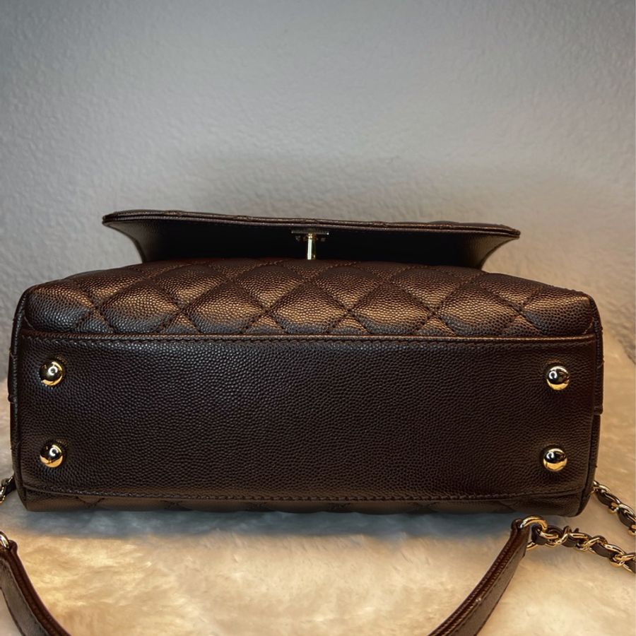► 全新 Chanel coco handle 24深棕 荔枝皮 金釦 ▫️芯片款-6