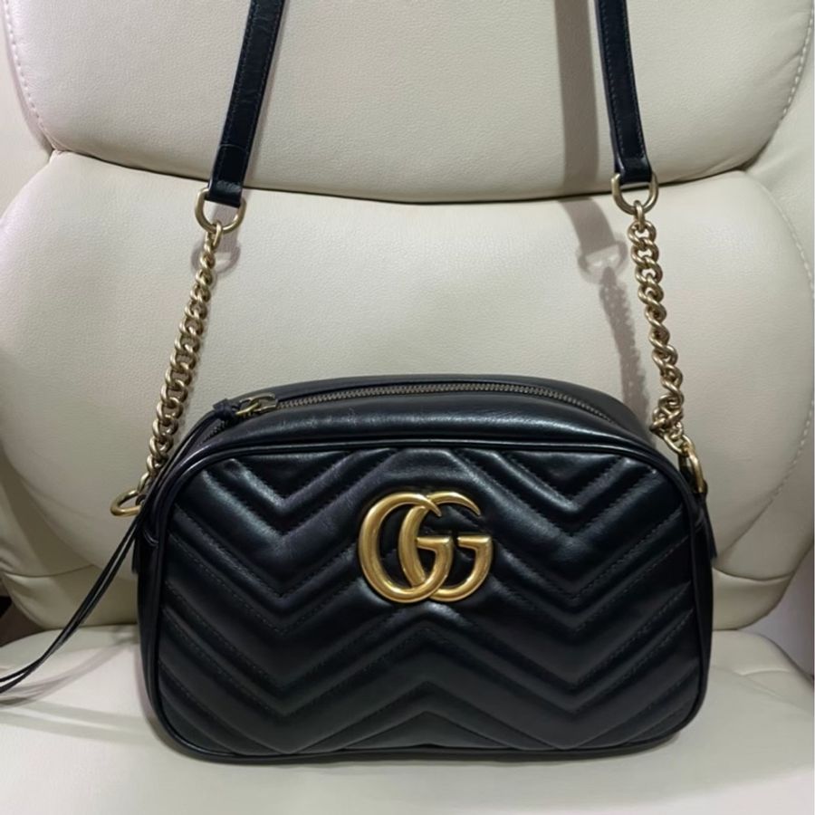GUCCI Marmont 牛皮山字車紋拉鍊肩背包 (中款)-8